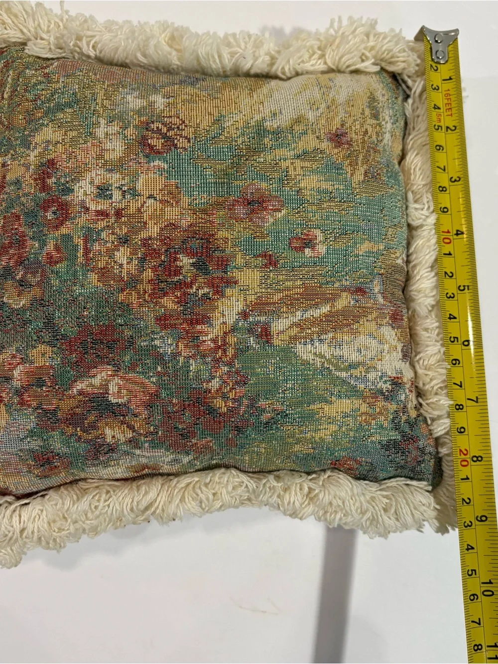 Vtg Needlepoint Tapestry Pillow Floral Design Cottagecore Fringe Romantic 9”